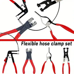 Pack Of 4 Metal Hose Clamp Pliers Set, Flexible Bendable Wire Clamps, Car Radiator Coolant Pipe Clamps, with Long Reach Spring Clamps for Automotive and Plumbing Applications,Hose Fittings, Automotive Tools, Bendable Clamps