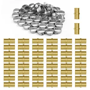 VEVOR Pipe Fittings, 1/2" 50PCS Brass Pipe Fittings, Clamp-style Straight-Through Pipe Connector Brass Air Fittings, Heavy Duty Plumbing Fittings Tube Adapter for Heating/Shower Systems,Water Pipes