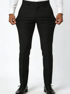 Men's Mid Knitted Solid Skinny Chinos Pants, Soft Breathable Tight Fit with Zipper, Stylish for Weekend Hangouts & Errands