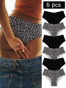 Women's Leopard Print Panties Set, Fitted Underwear for All Seasons, Soft, Plain Design, Casual Style, Seamless Ladies' Lingerie Pack, Soft Comfy Panties, Soft Comfy Knicker