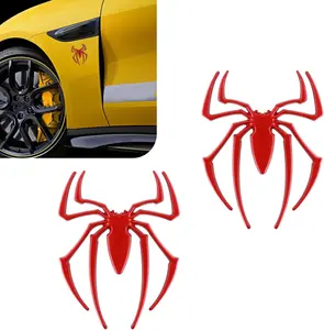2PCS Spider, Chrome, Red, 3D Car Emblem Badge Decal Sticker, Metal Exterior Decoration for Car Truck SUV