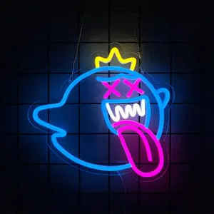 Neon Sign King Boo The Ghost Face LED Neon Light Mario Lamp Acrylic Sign for Game Room Decor Gaming Light Accessory Gifts for Boy Room Decor