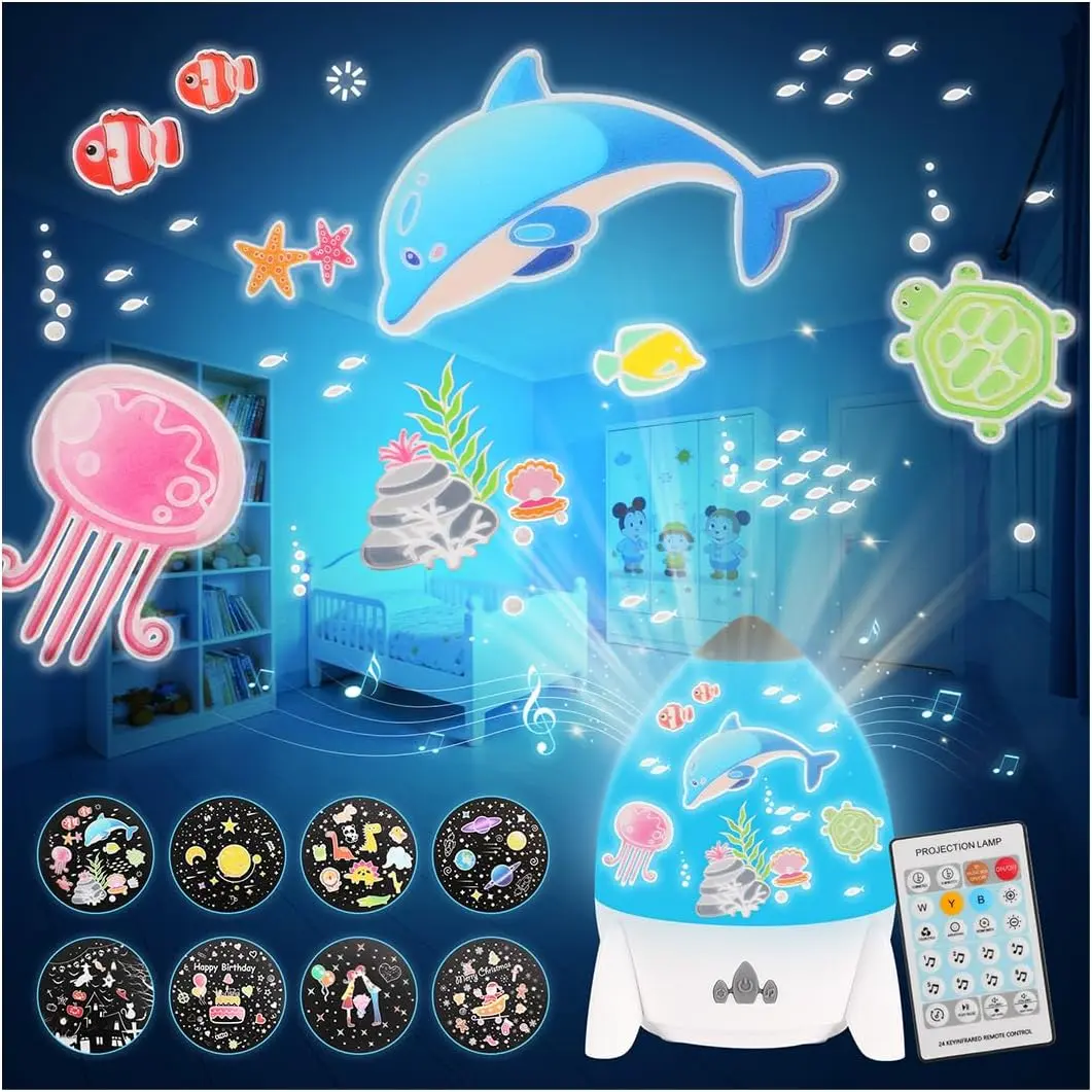 Rocket Projector Night Light for Kids with Bluetooth Speaker, Rechargeable Star & Galaxy Projector, 360 Rotating Space Light with 8 Films,  Timer & Remote Control