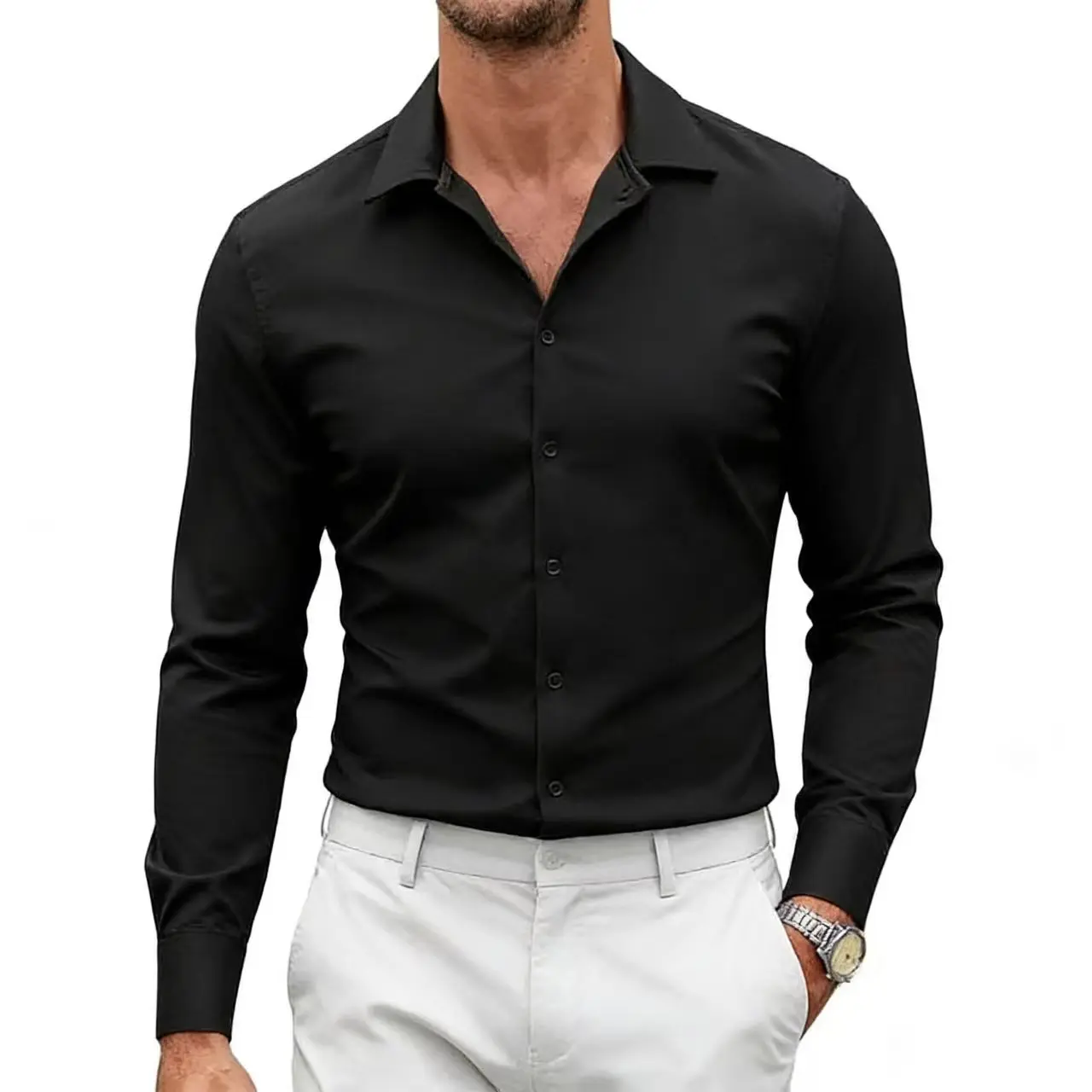 Men's shirts, elastic men's shirt dress, long-sleeve slim-fit men's formal shirt, button-front formal shirt, Father's Day gift, menswear