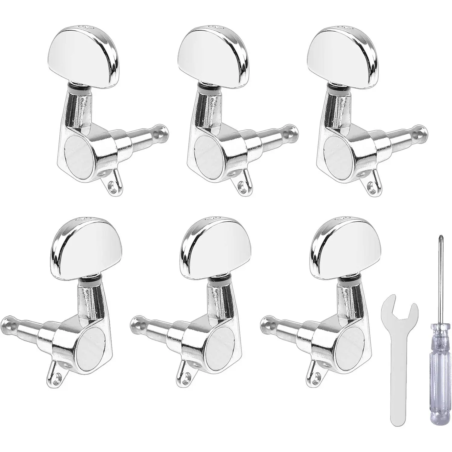 6 count Guitar String Tuning Pegs, Guitar Machine Heads Knobs for Electric or Acoustic Guitar with Tools (3 Left + 3 Right) ()