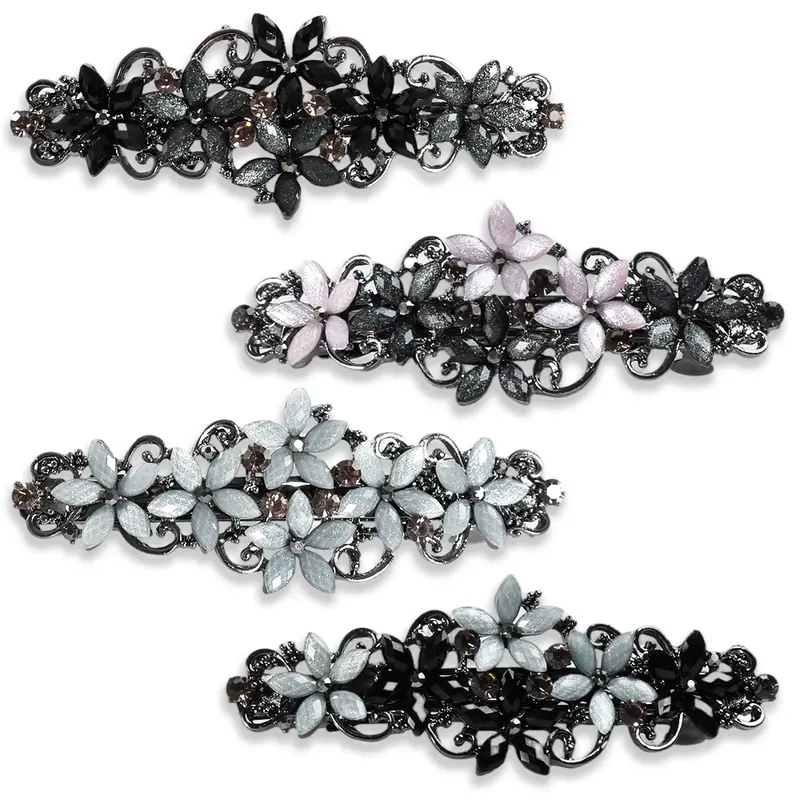 Elegant Sparkly Glitter Rhinestones Flowers Hairpins - Vintage French Style Hair Barrettes, Clips and Accessoires for Women
