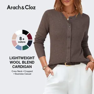 Arach&Cloz Women's 2026 Spring Lightweight Cropped Cardigan Long Sleeve Crew Neck Bolero Shrug Casual Top