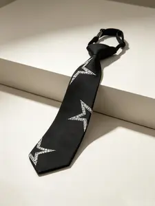 Y2K Star Rhinestone Tie Design, Pre-Tied Small Necktie, Perfect for Daily Office Wear, Chic and Stylish Accessory for Professional