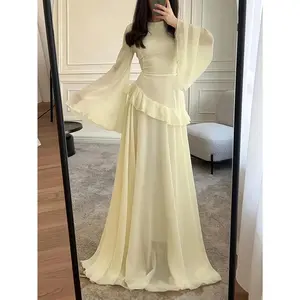 Women'S Elegant Formal & Everyday Maxi Dress - Flared Long Sleeves, Adjustable Waist Tie, Flared Skirt, All-Season Party Wedding Office Outfit - Women'S Formal & Casual Dresses, Versatile Wardrobe Staple, Sophisticated Design, Durable Construction