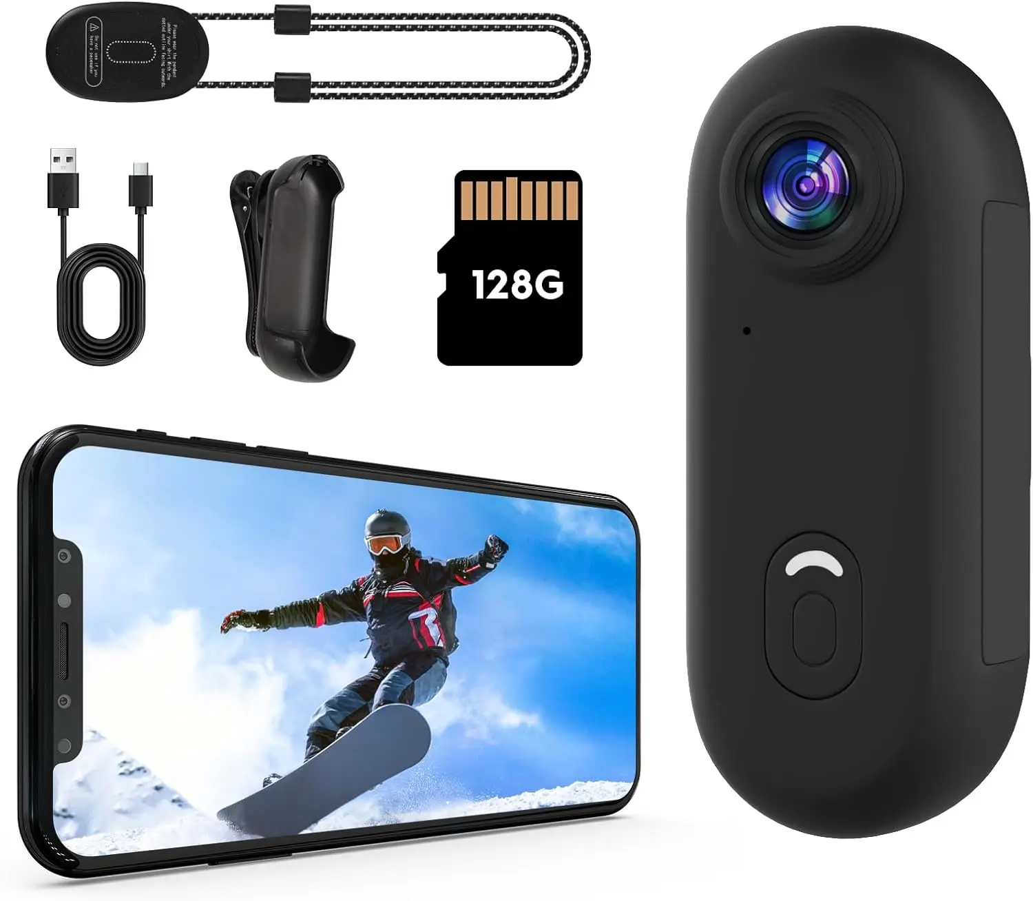 Mini Action Camera 4K - 128GB Thumb Body Camera, IPX7 Waterproof Wearable Video Recorder with Helmet Mount & Magnetic Base, Small Sport DV Camcorder for Vlogging, Cycling, Pets, Travel