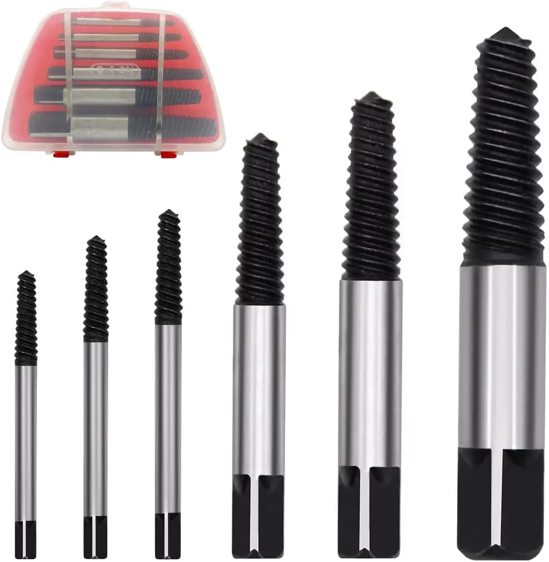 6PCs Chrome-Vanadium Steel Screw Extractor Kit, Easy-Out Damaged Bolt & Stripped Screw Remover Tool for Fastener Repair (Power Tool Accessory)