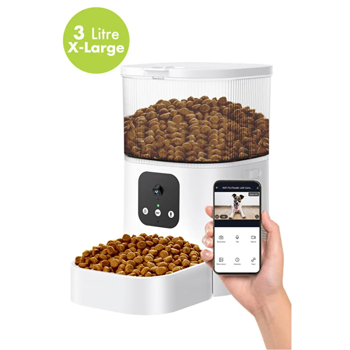 Kiwi: Smart Pet Feeder: 3L Automatic Food Dispenser with App Control & Voice Recording - Programmable Cat & Dog Feeder
