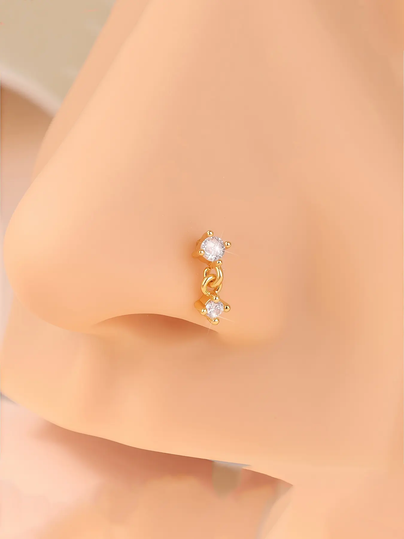 L-Shaped Nose Ring Hypoallergenic Zirconia Stud Earring, Geometric Design Jewelry Gift for Women, All-Season Casual Accessory Nose Studs, Body Jewelry, Piercing Jewelry, Body Jewellery