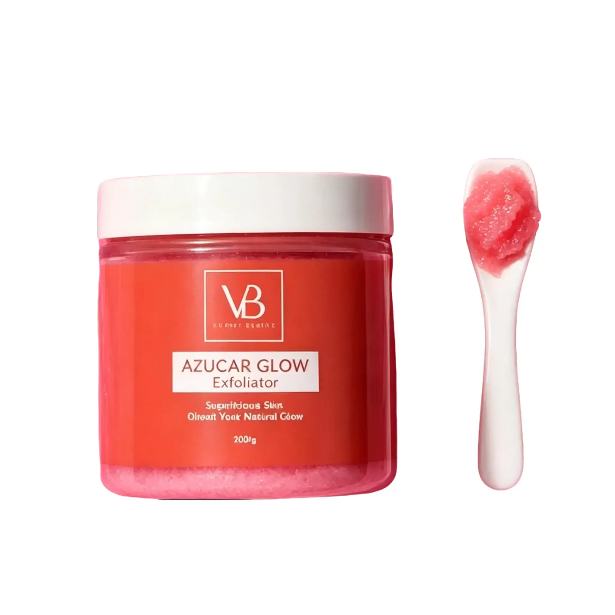 VB Azucar Glow Sugar Scrub - Natural Hydrating Facial Exfoliant for Sensitive Skin, Strawberry Oil Infused, Oil Control, Acne Care, Deeply Cleans Pores, Improves Dull Rough Skin Quickly