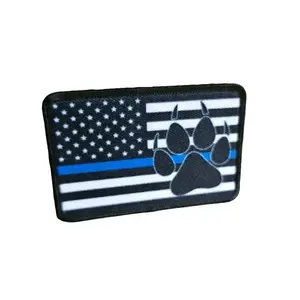 K-9 officer blue line flag and paw patch 2"x3" removable morale patch with hook and loop backing