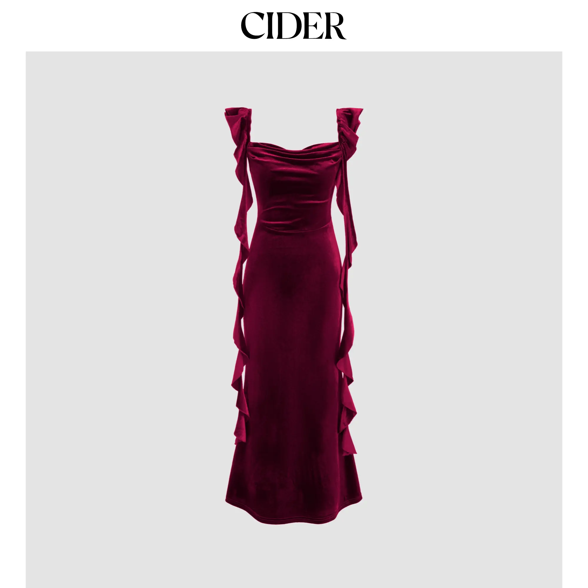 Cider Women's Casual Velvet Cowl Neck Solid Ruffle Hem Maxi Dress, 2 Colors, Size Range 0-26