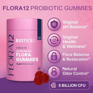 BIOTICS2 Flora Gummies for Women, 8 Billion CFU Probiotic Gummies with Prebiotics, Saw Palmetto & Wild Yam, 5 Herbal Extracts, Sugar-Free Vegan Gluten-Free, Individually Wrapped Strawberry Flavor, 60 Count, Women’s Daily Wellness Gummies