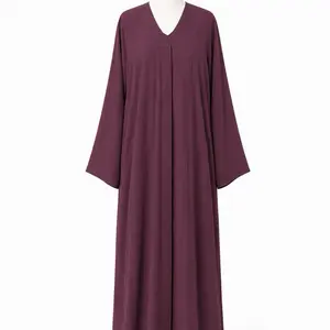 Elegant Plum Abaya, Open-Front Modest Wear for Women