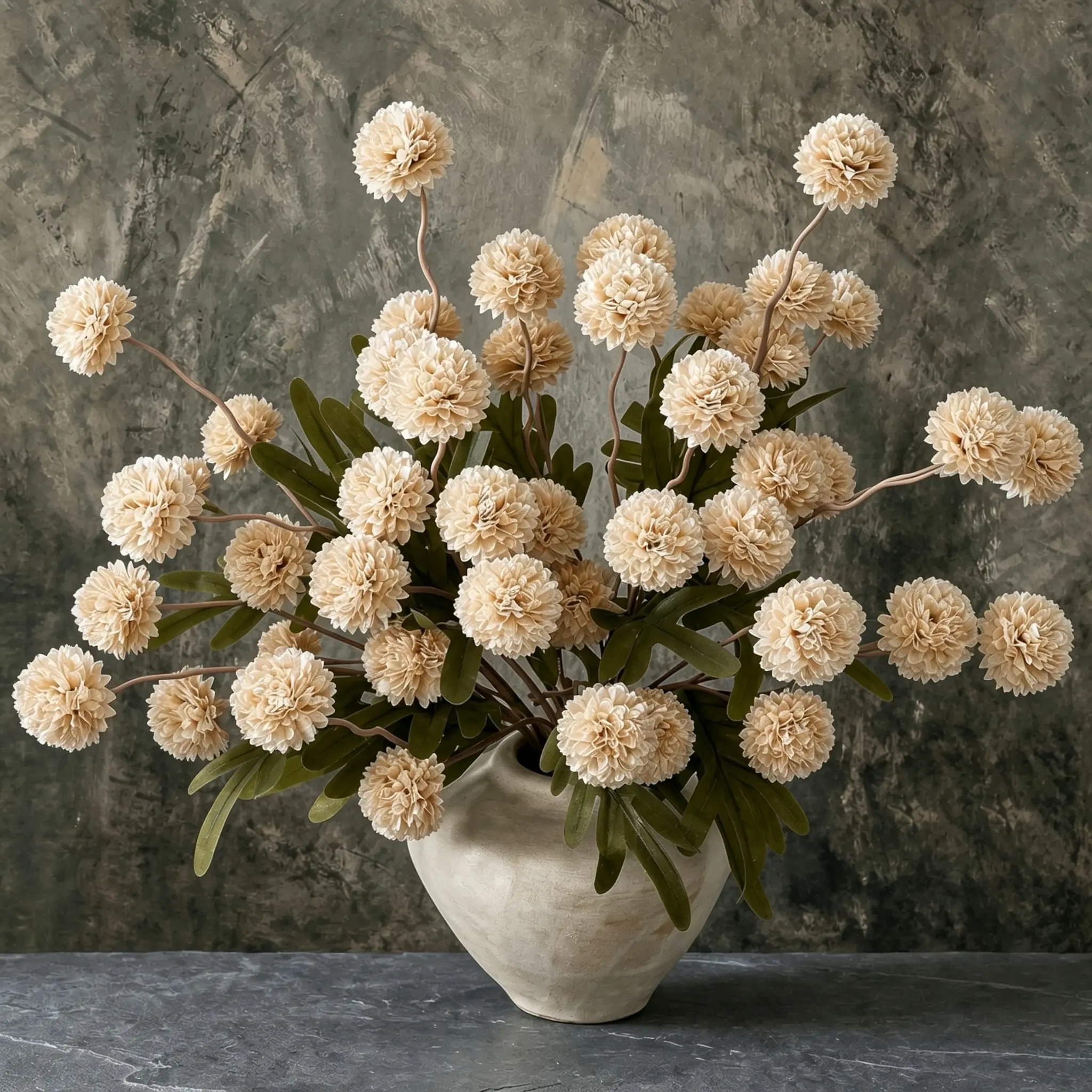 Pom-PomFlowers12 Pieces Beige Fake Silk Mini Chrysanthemum Pompon with Stems,Faux Flower Supplies for Wedding Centerpieces, Vase Fillers, Table Floral Decor & Indoor Home Ornament