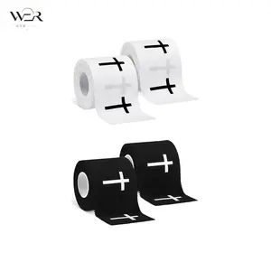 4/2 PCS Self Adhesive Cohesive Bandage Wrap Rolls, Black White Elastic Sports Tape with Cross Pattern, Breathable Compression Wrap for Wrist Ankle Finger Knee, Athletic First Aid Vet Grip Tape