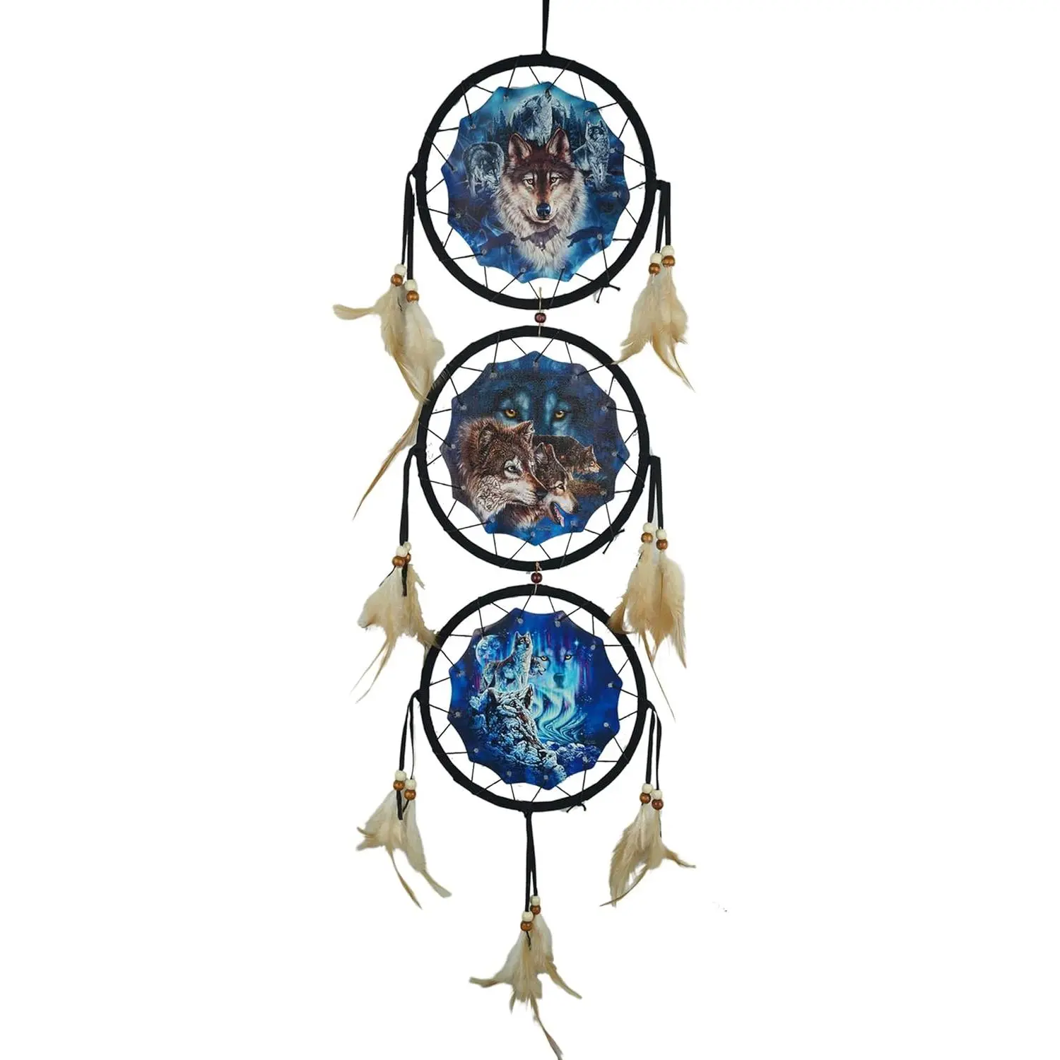 Wolf Dream Catchers,3-Layer Circle Wall Hanging with Different Wolf Art for Wolf Lover Room Decor,Ideal Bedroom Wolf Home Decor,Dream Catcher for Boy Kids(DC01 6Inch Wolves)
