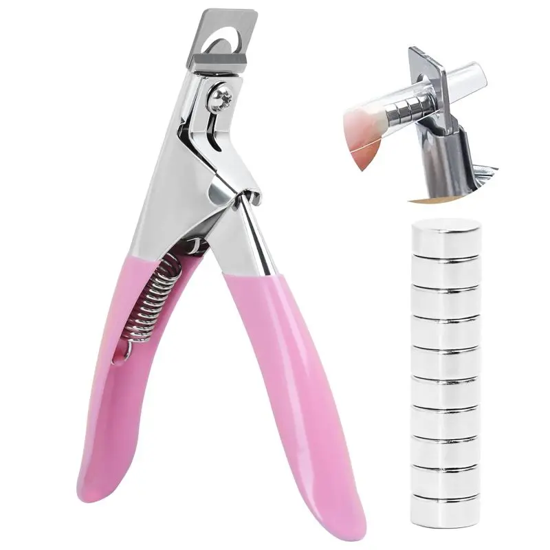 Stainless Steel Acrylic Nail Clipper with 10 Nail Sizing Magnets – U-Sharp Professional Manicure Tool for Press-On Nails, Salon & Home Use