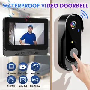 Wireless Video Doorbell with 4.3" Monitor, No WiFi Needed, 2-Way Talk, Night Vision, Waterproof Home Security Camera，No Subscription Required, Night Vision, 2-Way Audio, Easy Installation，120° Wide Angle, for Apartments & Renters ： WiFi ，，2.4G ，120° ，