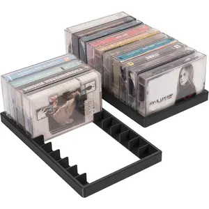 2Packs Cassette Tape Storage Organizer Rack 20 Slots Audio Cassette Tape Holder Durable And Stylish Design for Home Studio Collectors Easy to Move And Organize Audiotapes