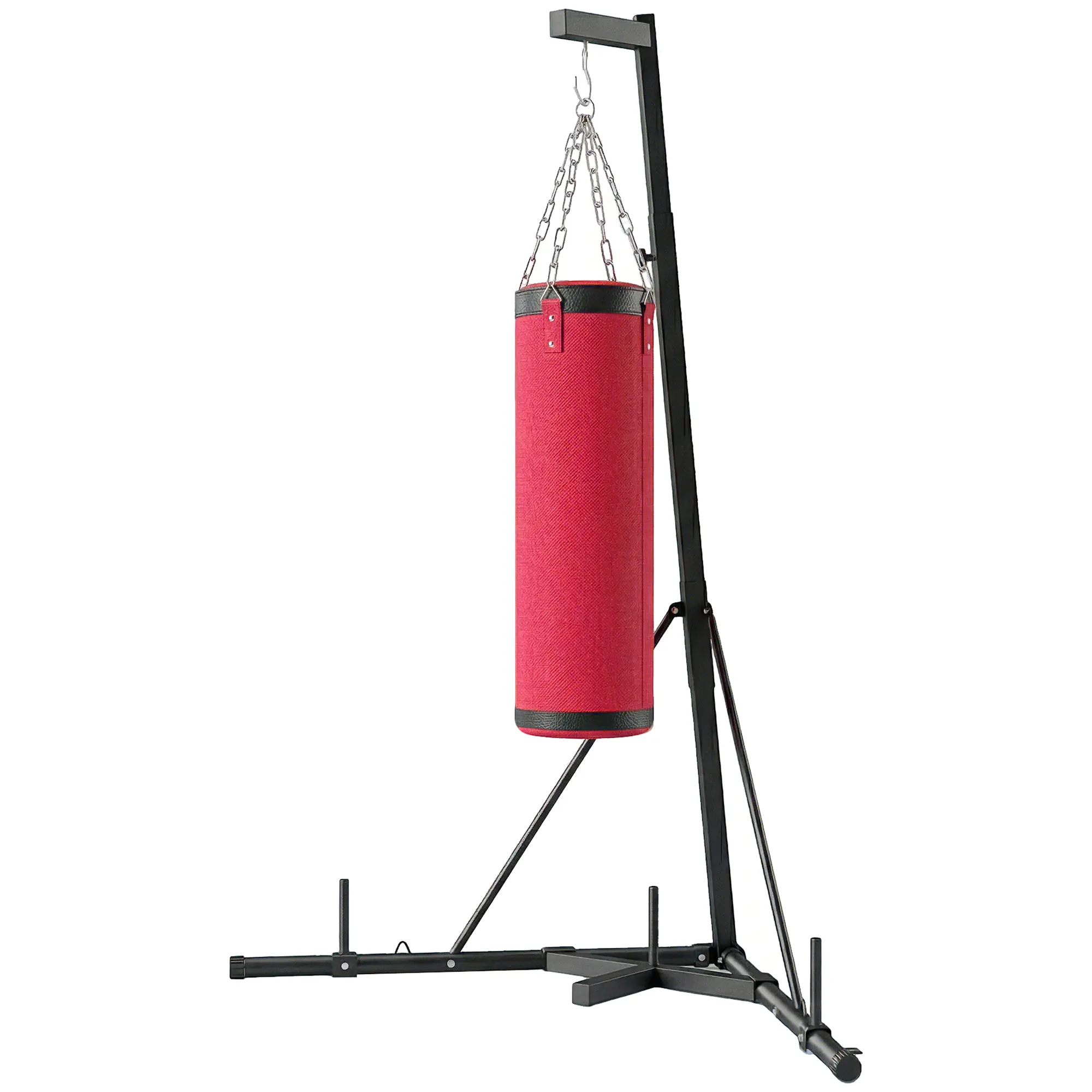 Red height adjustable freestanding boxing stand with empty canvas punching bag for home gym multi user combat sports training