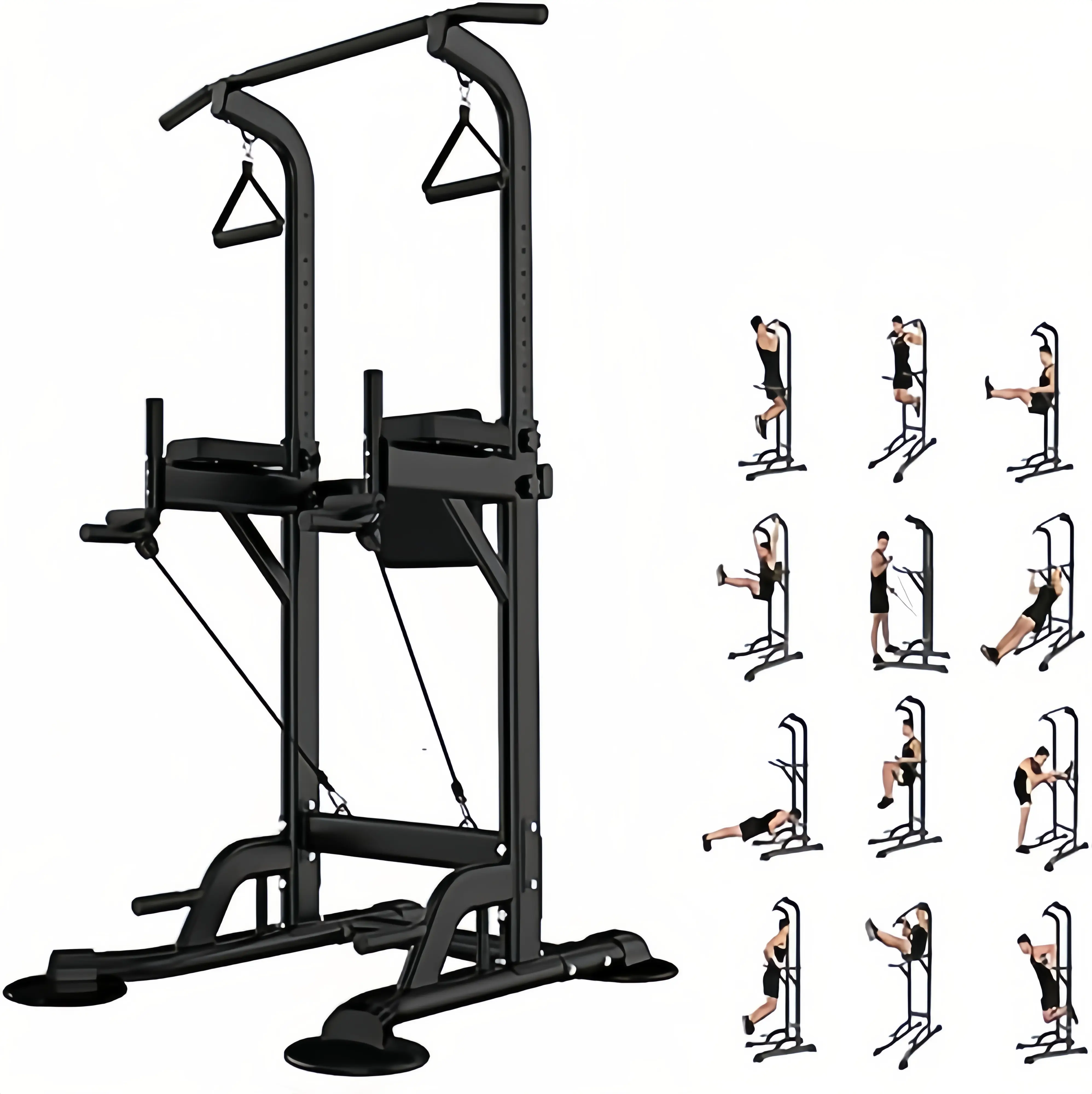 Adjustable Height Power Tower Pull Up Bar & Dip Station, Home Gym Strength Training Workout Equipment by dealsforyoudays