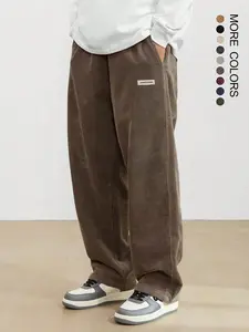 Unisex Letter Patched Corduroy Pants, Loose Casual Comfy Straight Leg Trousers for Daily Wear, Unisex Bottoms for All Seasons