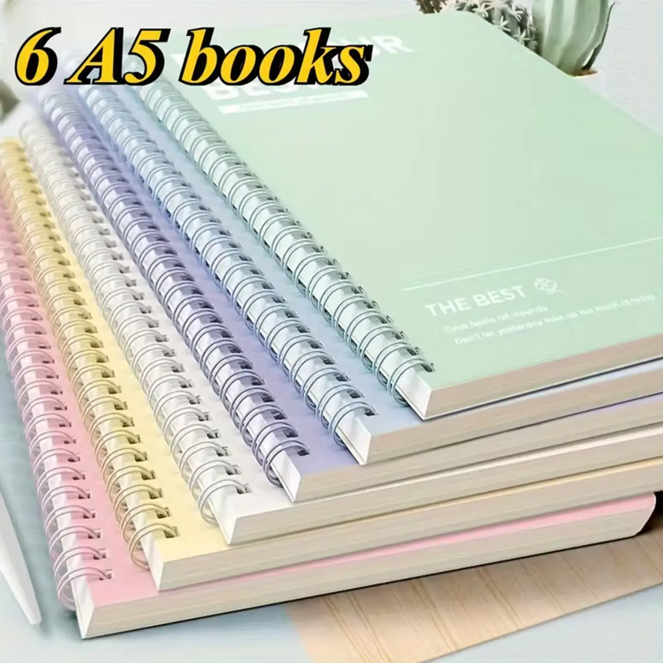 6 Spiral Notebook Set, A5 Lined Journal, Plastic Cover, Durable Paper, Vocabulary Practice Book, Academic Supplies, Stationery Supplies, School Study Supplies