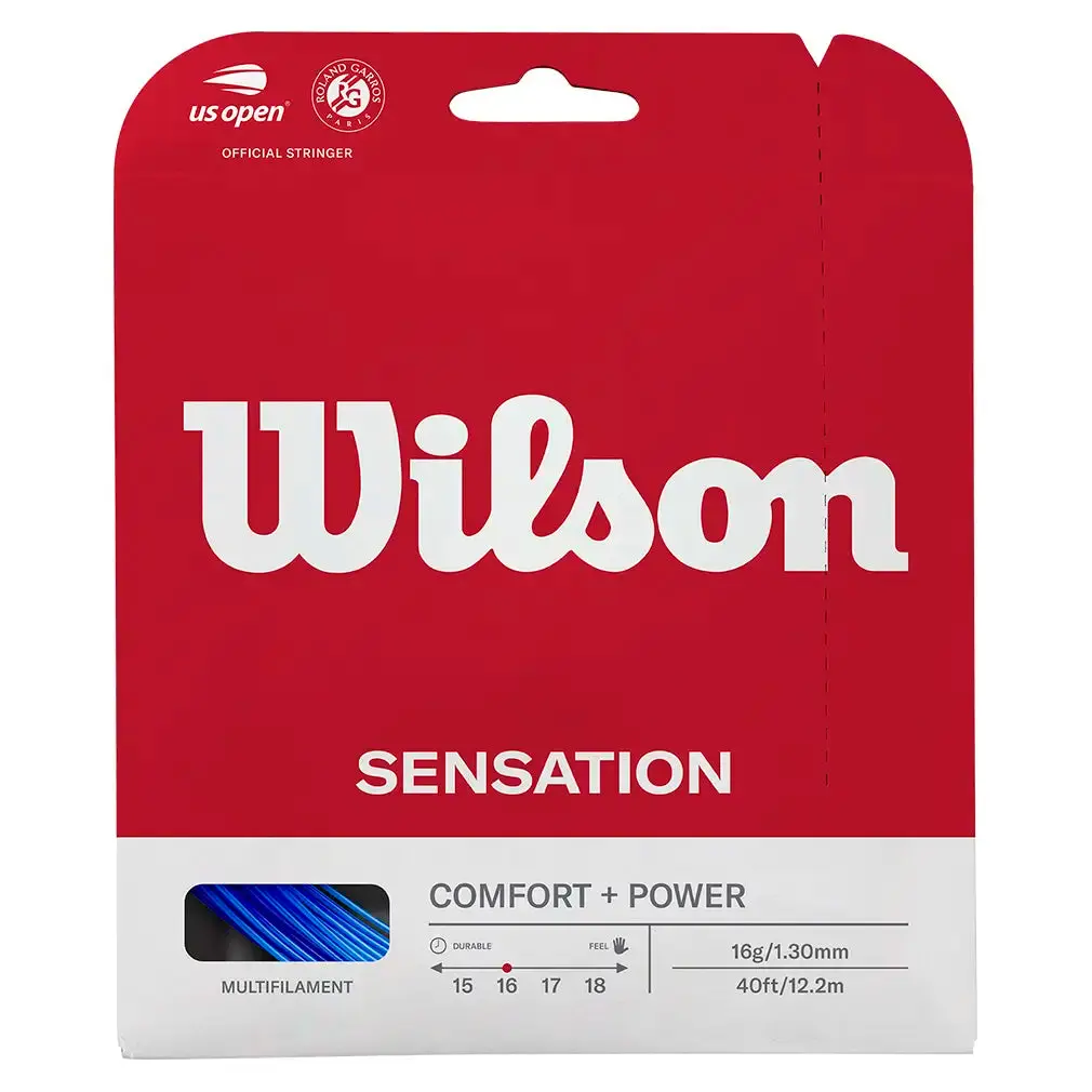 Sensation 16G Multifilament Tennis String, Polyamide with Dupont Zycro Micro-Fibers, Bright Colors, Vibration Reduction for Tennis Play, Outerwraps Increase Durability, Impressive Value