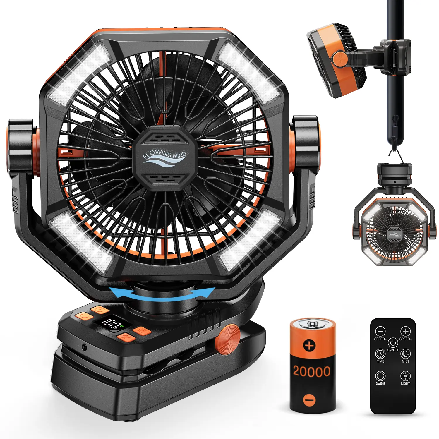 ColdSky Fathers Day Gift Upgraded Camping Fan 20000mAh Rechargeable with Lights 270° Pivot Remote Control Shaking Head Desk Fan for Outdoor Activities Portable Rechargeable Camping Misting Fan high  speed  fan rotating  fan pool  fan