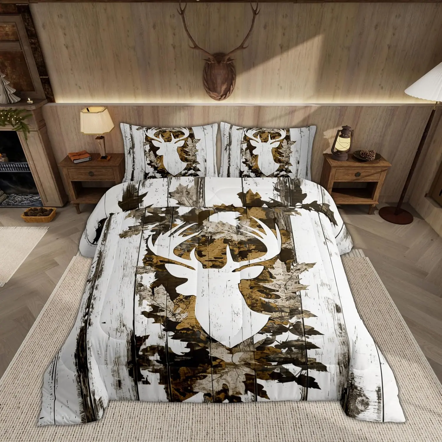 Feelyou Camouflaged Deer Hunting Western Queen Comforter Set - Digital Print Breathable Microfiber Bedding, Deer Antlers Design, Machine Washable, Bedding Sets for Families, Teen Bedroom Decor, Queen Bedding Sets