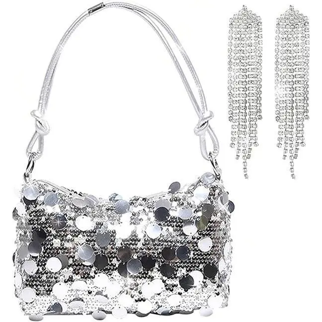Women's Black Sequin Hobo Clutch Handbag - Sparkling Evening Party Bag, Glamholic Shoulder Crossbody Bag, Glamholic Bag