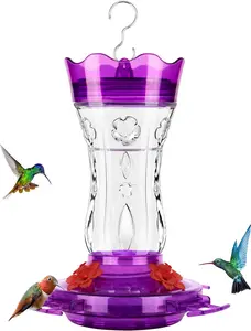 Glass Hummingbird Feeders for Outdoors, Built-In Ant Moat & Leakproof Design, XAROO Hummingbird Feeder with 4 Bee Guard Feeding Ports, 15OZ, Purple, Gifts for Mom Wife Dad, Birthday Gift for Men Women XAROO