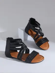 New Summer Women's Gladiator Sandals, Lace Up Sandals, PU Leather Flat Shoes, Back Zipper Design, Casual Roman Style, Slip-On Flats for Daily Wear