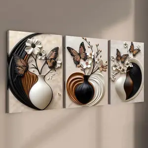 3-count wooden frame canvas, light luxury atmosphere living room and entrance hall decoration poster, perfect living room and bedroom decoration, fashionable family poster, floral abstract design, modern wall art