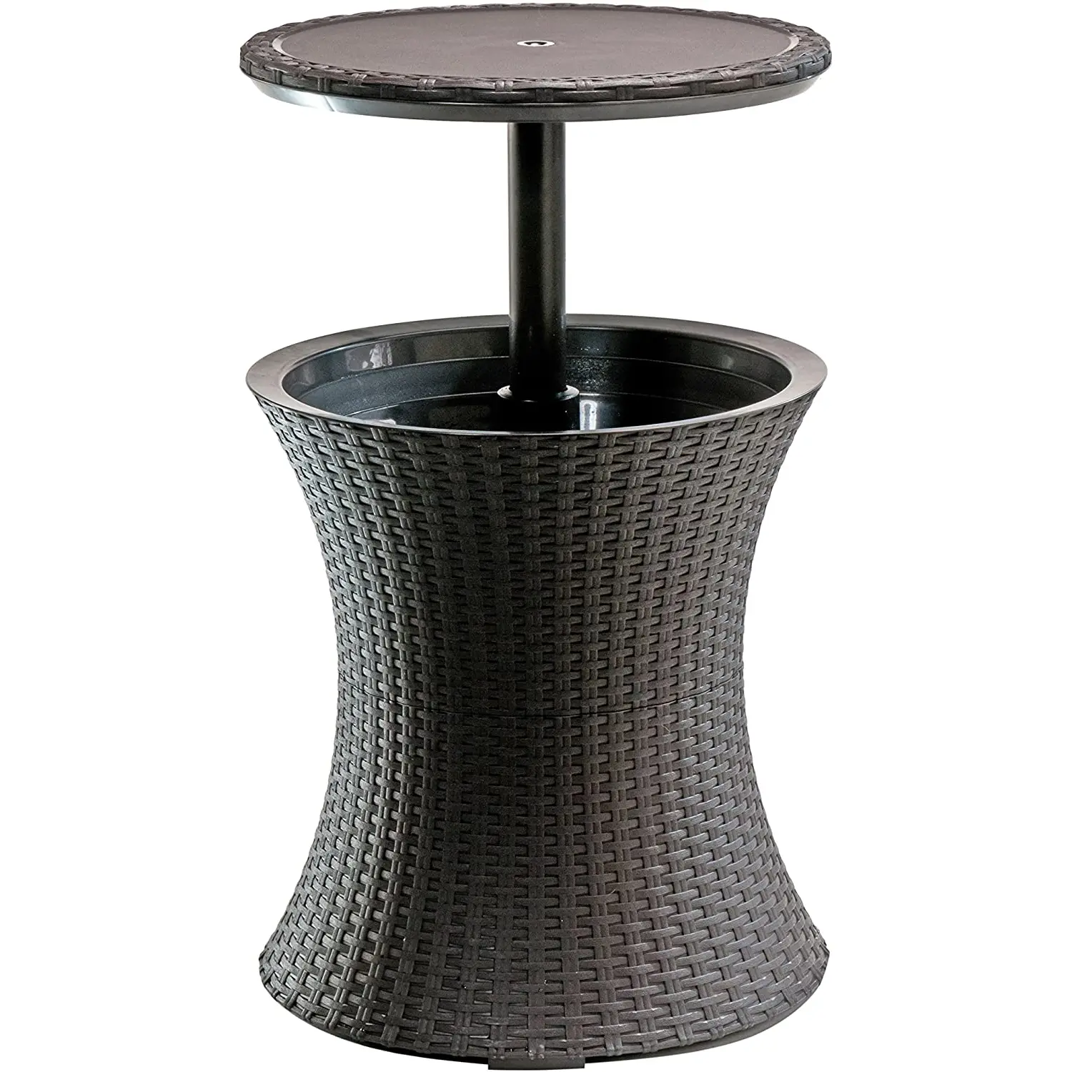 Keter Pacific Cool Bar Outdoor Patio Furniture and Hot Tub Side Table with 7.5 Gallon Beer and Wine Cooler, Espresso Brown Keter
