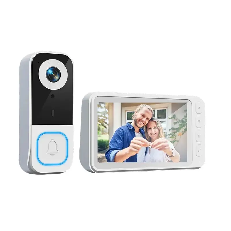 Wide-Angle Wireless Video Door Intercom System for Apartments - Video Doorbell Camera Included, No App Required, No Wi-Fi Needed