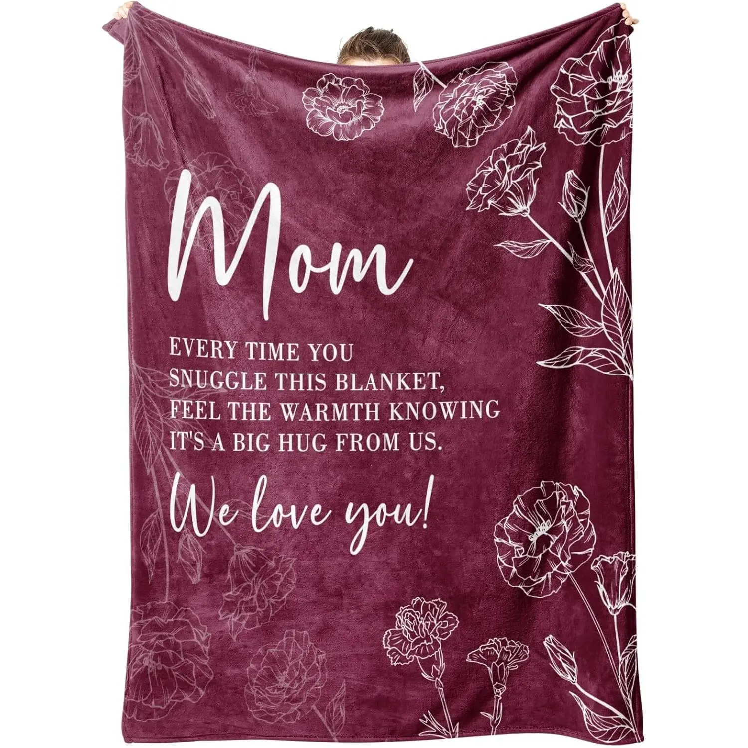 Gifts for Mom Mothers Day, Mom Birthday Gifts Blanket, Moms Gift for Women from Daughter Son, We Love You Present for Mother Mommy Christmas, Burgundy