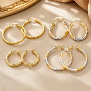 4-Pair Gold & Two-Tone Hoop Earrings Bundle – Textured Twist Hoop Earring Set for Women, Vintage-Inspired Everyday Statement Jewelry