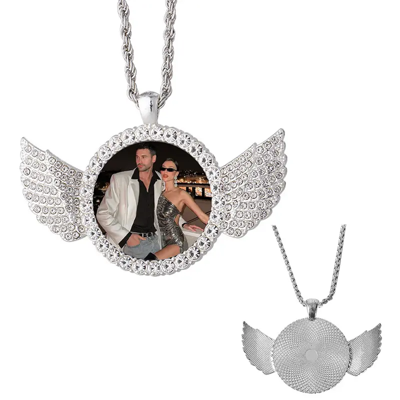 Fashion custom photo necklace, personalized angel wings photo for men and women, suitable for Christmas and anniversary gifts