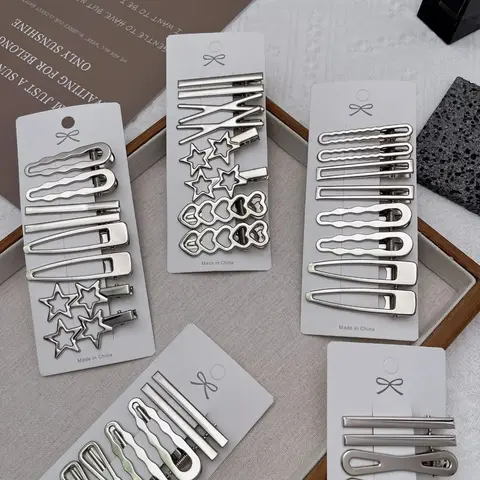 Women's Silver Metal Y2K Duckbill Hair Clips - Easy-to-Attach Decorative Bang Accessories for Women, Back to School Fashion Headwear Barrettes, C