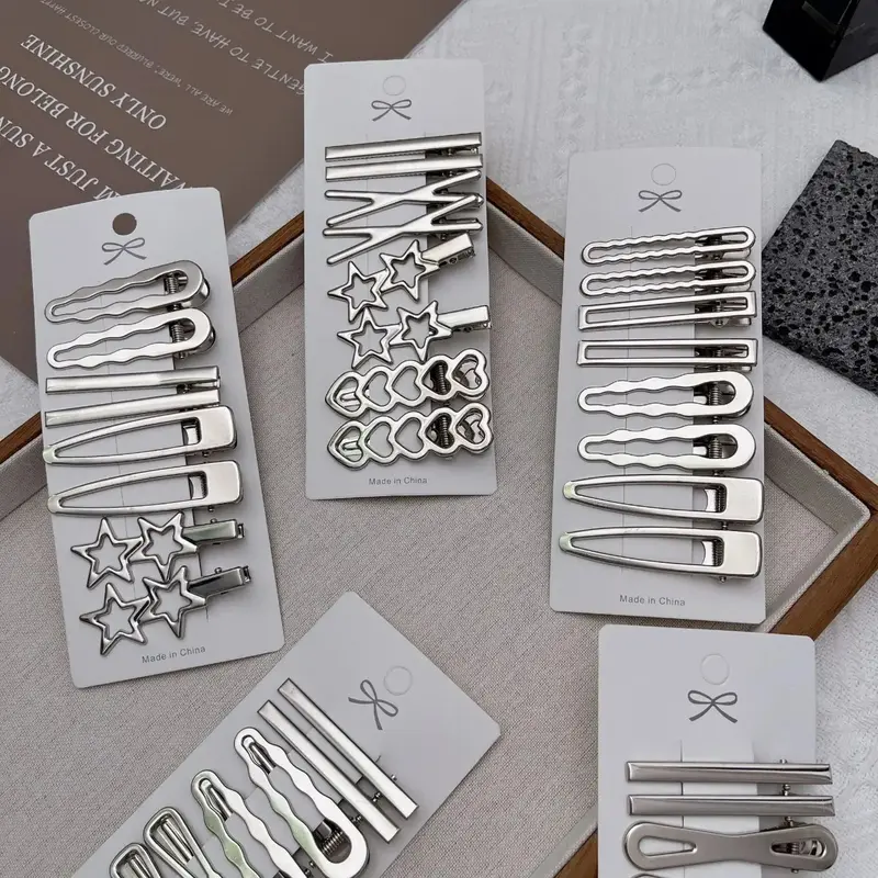 Women's Silver Metal Y2K Duckbill Hair Clips - Easy-to-Attach Decorative Bang Accessories for Women, Back to School Fashion Headwear Barrettes, C
