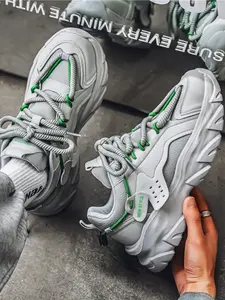 Men's All-Black Tech Chunky Sneakers, Sports Shoes, Dark Cool Style, Casual, Leather Paneling + Hemp Rope Laces + "NEW STYLE" Logo, All-Black Elegant, Bold Style , Ideal for Daily Outfits & Street Leisure Scenarios