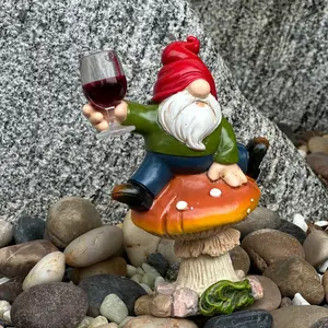 1 odd resin gnome collection statue-country mushroom wine glass garden decoration, weather-resistant indoor and outdoor red hat polka dot design, suitable for terrace, balcony, mushroom garden ornaments, essential for home decoration lovers.
