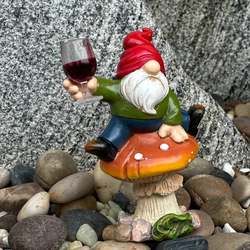 1 odd resin gnome collection statue-country mushroom wine glass garden decoration, weather-resistant indoor and outdoor red hat polka dot design, suitable for terrace, balcony, mushroom garden ornaments, Outdoor garden accessory Weatherproof Statue