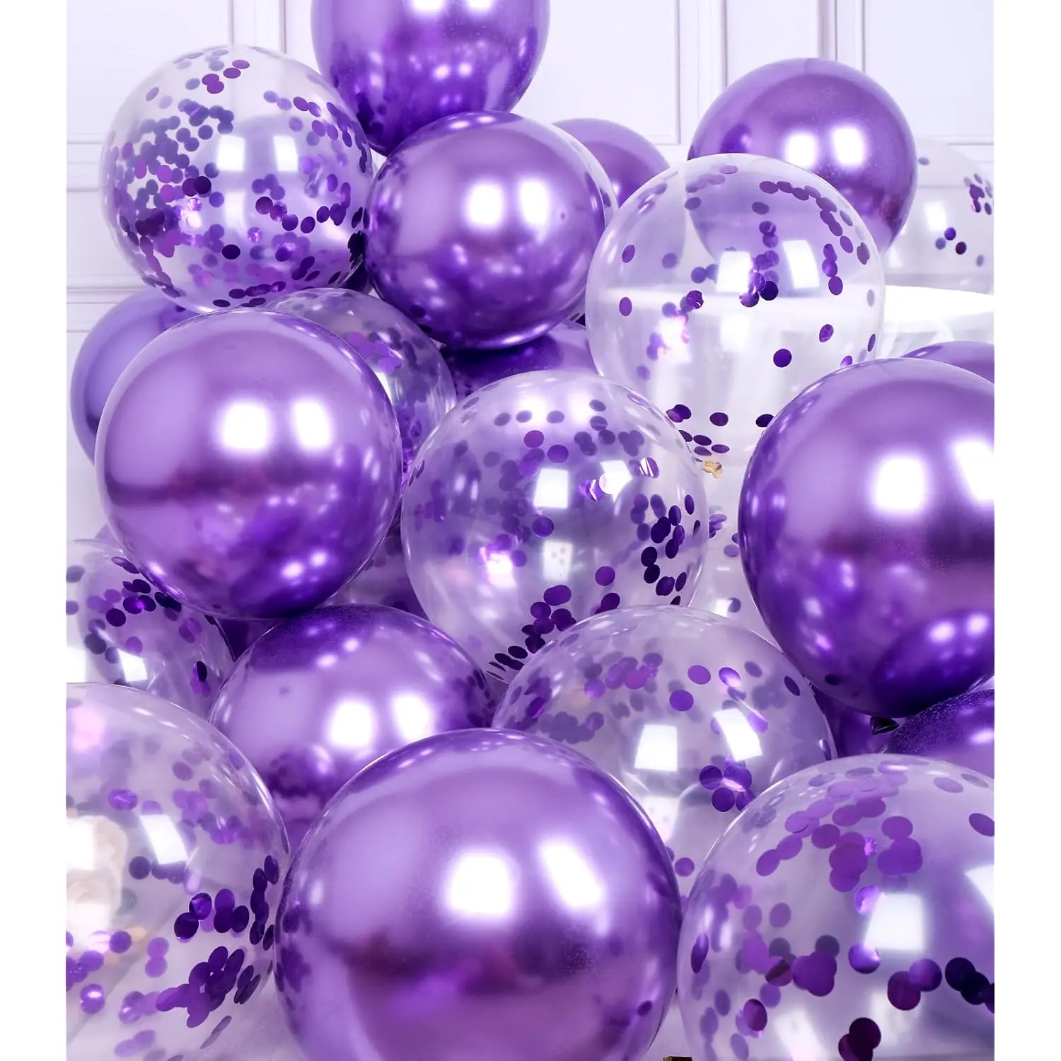47 Pcs Purple Metallic Balloons with Confetti for Birthday, Anniversary Party Decorations Supplies